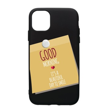 Husa de protectie Apple iPhone 12 Mini, Sticker Good Morning, silicon, cu interiorul din material textil, protectie camera, PB48 Husa de protectie Apple iPhone 12 Mini, Sticker Good Morning, silicon, cu interiorul din material textil, protectie camera, PB48