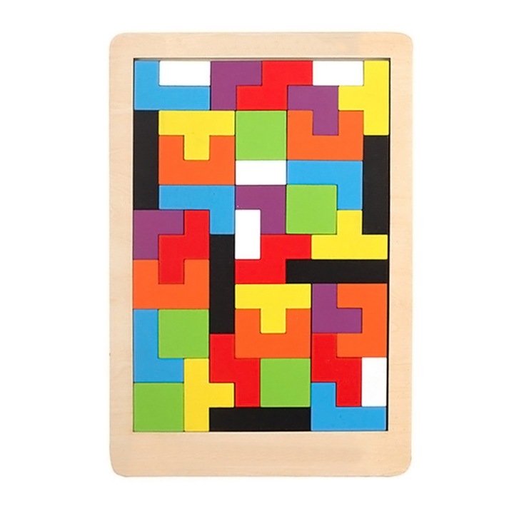 Puzzle 3D educativ din lemn pentru copii, 40 de piese, jucarie prescolari, multicolor, 22 x 15 cm