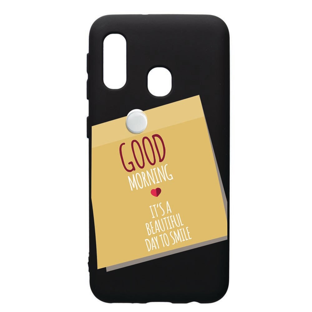 Husa de protectie Samsung Galaxy A20E, Sticker Good Morning, silicon, cu interiorul din material textil, protectie camera, PB48