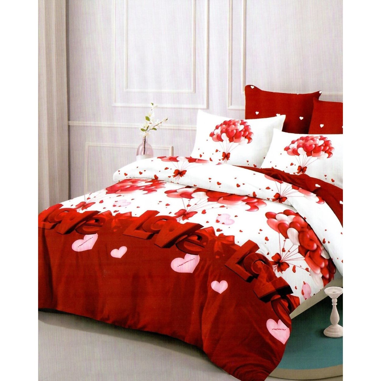 Set Lenjerie Finet, Cearceaf de Pat cu Elastic, 6 Piese, Pat 2 Persoane, Iubire