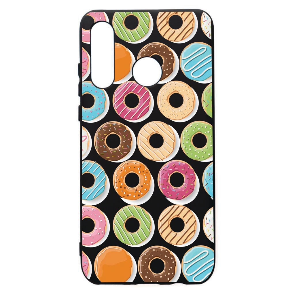 Husa de protectie Huawei P30 Lite, Donuts, silicon, cu interiorul din material textil, protectie camera, PB66