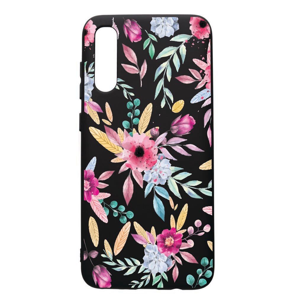 Husa de protectie Samsung Galaxy A50, Happy Flowers, silicon, cu interiorul din material textil, protectie camera, PB69