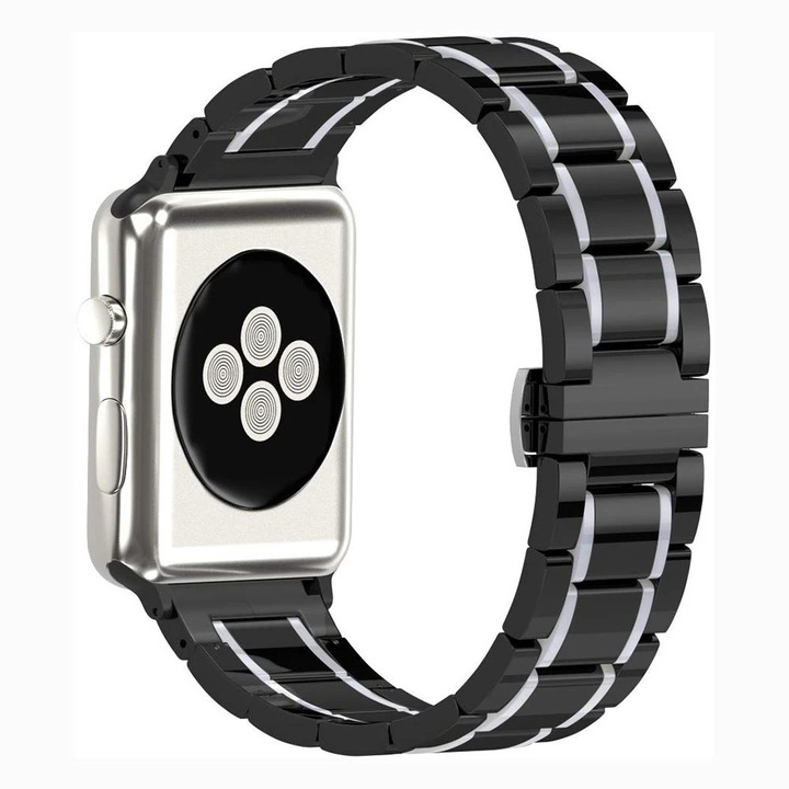 Curea Ceramica MTP Premium, 5Lynk, Negru si Silver Pentru Apple Watch 44mm