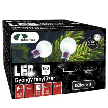 Ghirlanda luminoasa cu margele, DekorTrend, KDG 185, 180 LEDuri, lungime 14,4m, multicolor, cablu verde, cu cablu de alimentare 5m, interior-exterior Ghirlanda luminoasa cu margele, DekorTrend, KDG 185, 180 LEDuri, lungime 14,4m, multicolor, cablu verde, cu cablu de alimentare 5m, interior-exterior
