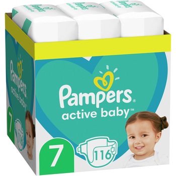 Scutece Pampers Active Baby XXL Box, Marimea 7, 15+ kg, 116 buc Scutece Pampers Active Baby XXL Box, Marimea 7, 15+ kg, 116 buc