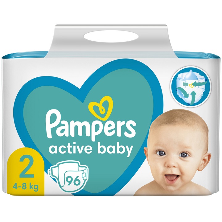 Пелени Pampers Active Baby Giant Pack Size, Размер 2, Новородено, 4 -8 кг, 96 броя