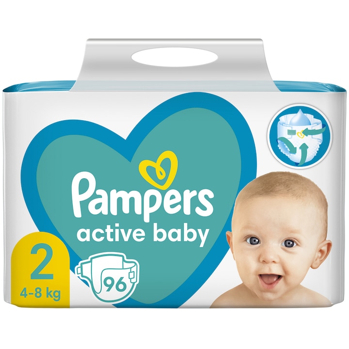 Scutece Pampers Active Baby Giant Pack Marimea 2, Nou Nascut, 4 -8 kg, 96 buc