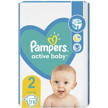 Scutece Pampers Active Baby Jumbo Pack, Marimea 2, Nou Nascut, 4 -8 kg, 76 buc Scutece Pampers Active Baby Jumbo Pack, Marimea 2, Nou Nascut, 4 -8 kg, 76 buc