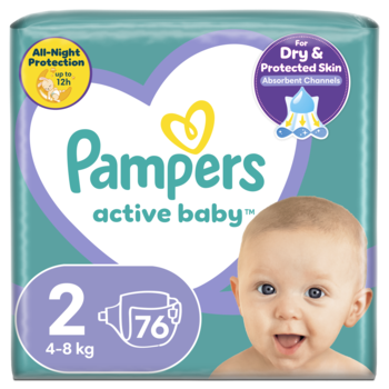 Scutece Pampers Active Baby Jumbo Pack, Marimea 2, Nou Nascut, 4 -8 kg, 76 buc