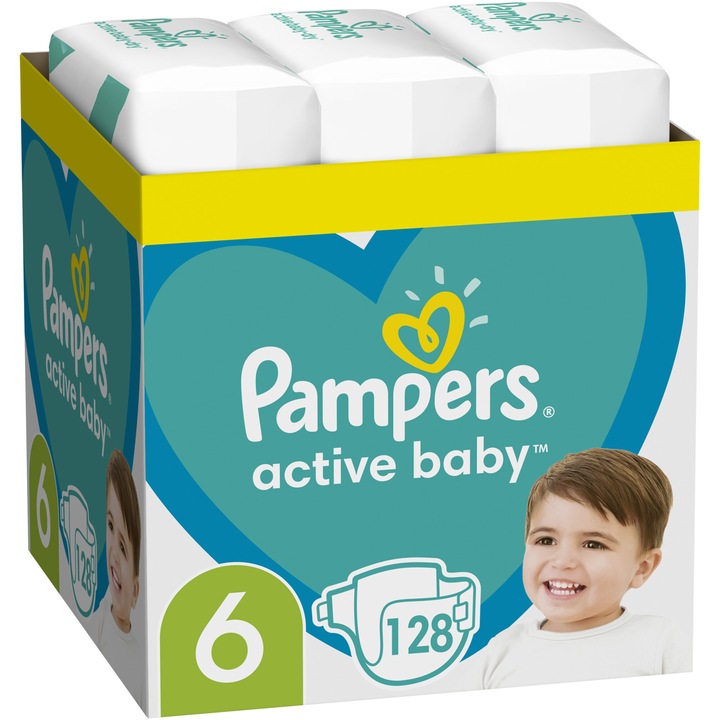 Пелени Pampers Active Baby XXL Box, Размер 6, 13 -18 кг, 128 броя