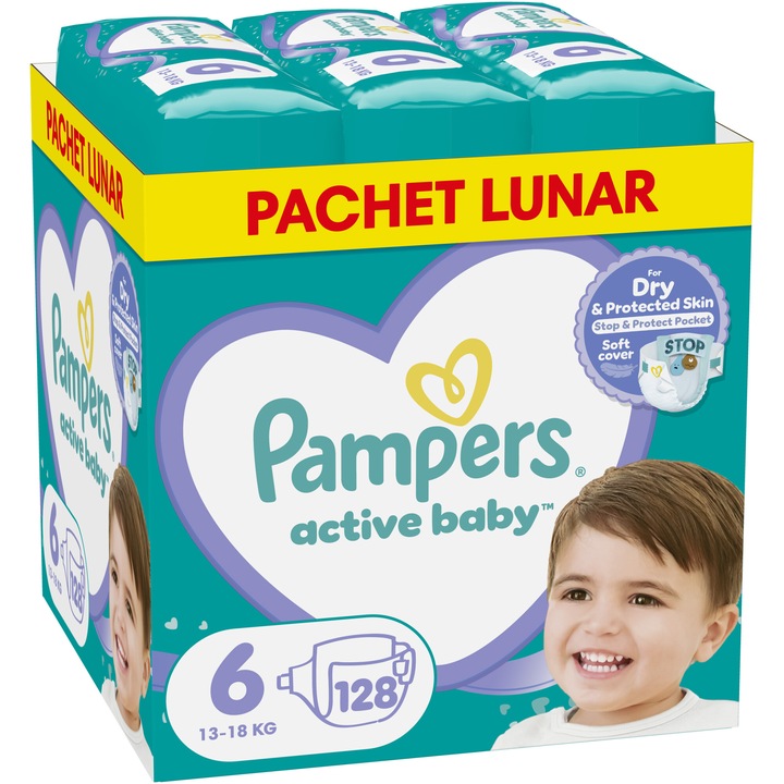 Пелени Pampers Active Baby XXL Box, Размер 6, 13 -18 кг, 128 броя