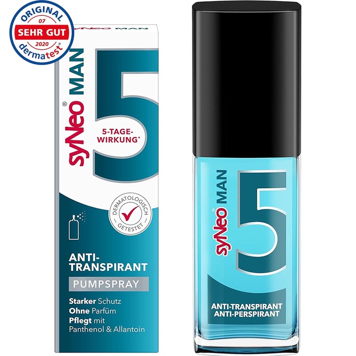 Antiperspirant syNeo 5 Man Pumpspray – Cu Pantenol si Alantoina, Fara Gaze Propulsive, 30 ml