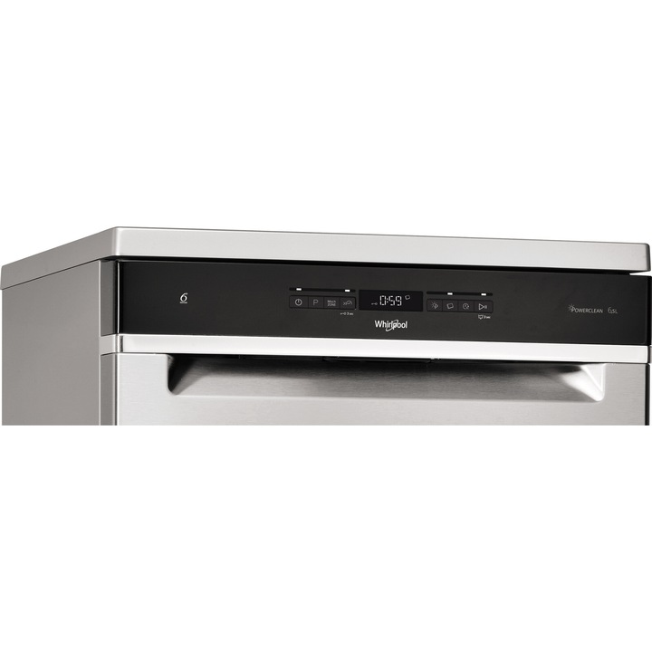 Съдомиялна Whirlpool WFO3T233P65X, 14 комплекта, 10 програми, Клас D, PowerClean Pro, Технология 6th Sense, Инверторен мотор, Система Natural Dry, 60 см, Inox