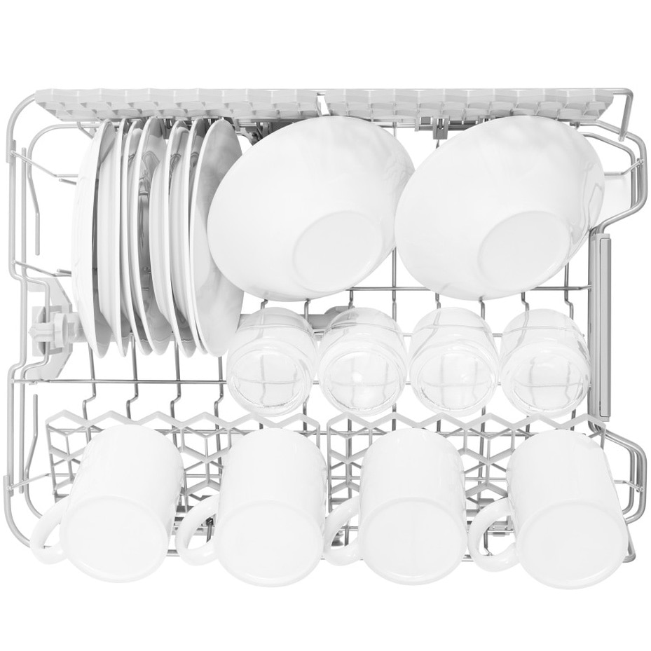 Masina de spalat vase Indesit DSFO3T224CS, 10 seturi, 9 programe, Clasa E, Tehnologie al 6-lea Simt, Sistem AquaStop, Display, 45 cm, Argintiu