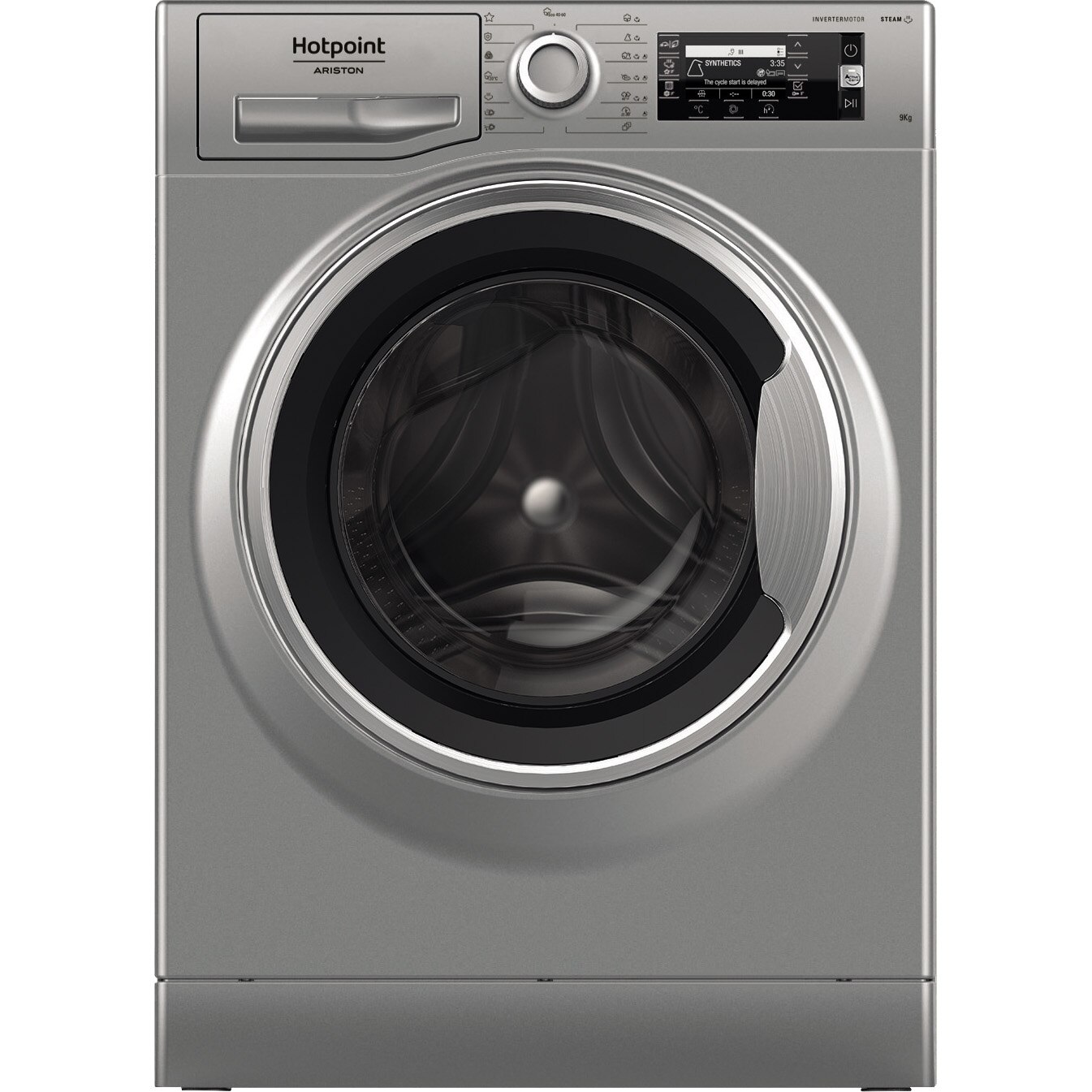 Masina de spalat rufe Hotpoint NLCD945SSAEUN, 9kg, 1400 rpm, Clasa B, Steam Refresh, Steam Hygiene, Motor Inverter, Display LCD, Argintiu