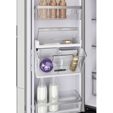 Side by Side Whirlpool WQ9U2L, 591 l, Clasa A++, Total No Frost, 6th Sense Fresh Lock, FlexiFreeze, Fast cooling, Fast freezing, H 187.4 cm, Inox