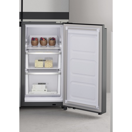 Side by Side Whirlpool WQ9U2L, 591 l, Clasa A++, Total No Frost, 6th Sense Fresh Lock, FlexiFreeze, Fast cooling, Fast freezing, H 187.4 cm, Inox