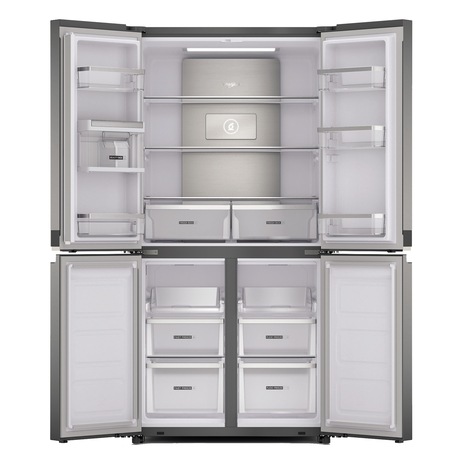Side by Side Whirlpool WQ9U2L, 591 l, Clasa A++, Total No Frost, 6th Sense Fresh Lock, FlexiFreeze, Fast cooling, Fast freezing, H 187.4 cm, Inox