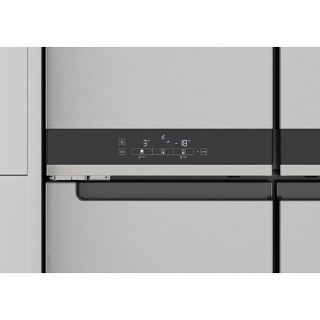 Side by Side Whirlpool WQ9U2L, 591 l, Clasa A++, Total No Frost, 6th Sense Fresh Lock, FlexiFreeze, Fast cooling, Fast freezing, H 187.4 cm, Inox