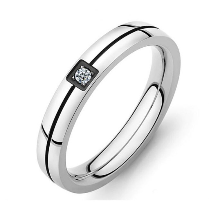 Inel Barbati, Piatra Zirconiu, Argintiu/Negru