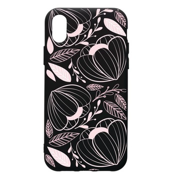 Husa de protectie Apple iPhone XS / iPhone X, Pink Flowers, silicon, cu interiorul din material textil, protectie camera, PB113 Husa de protectie Apple iPhone XS / iPhone X, Pink Flowers, silicon, cu interiorul din material textil, protectie camera, PB113