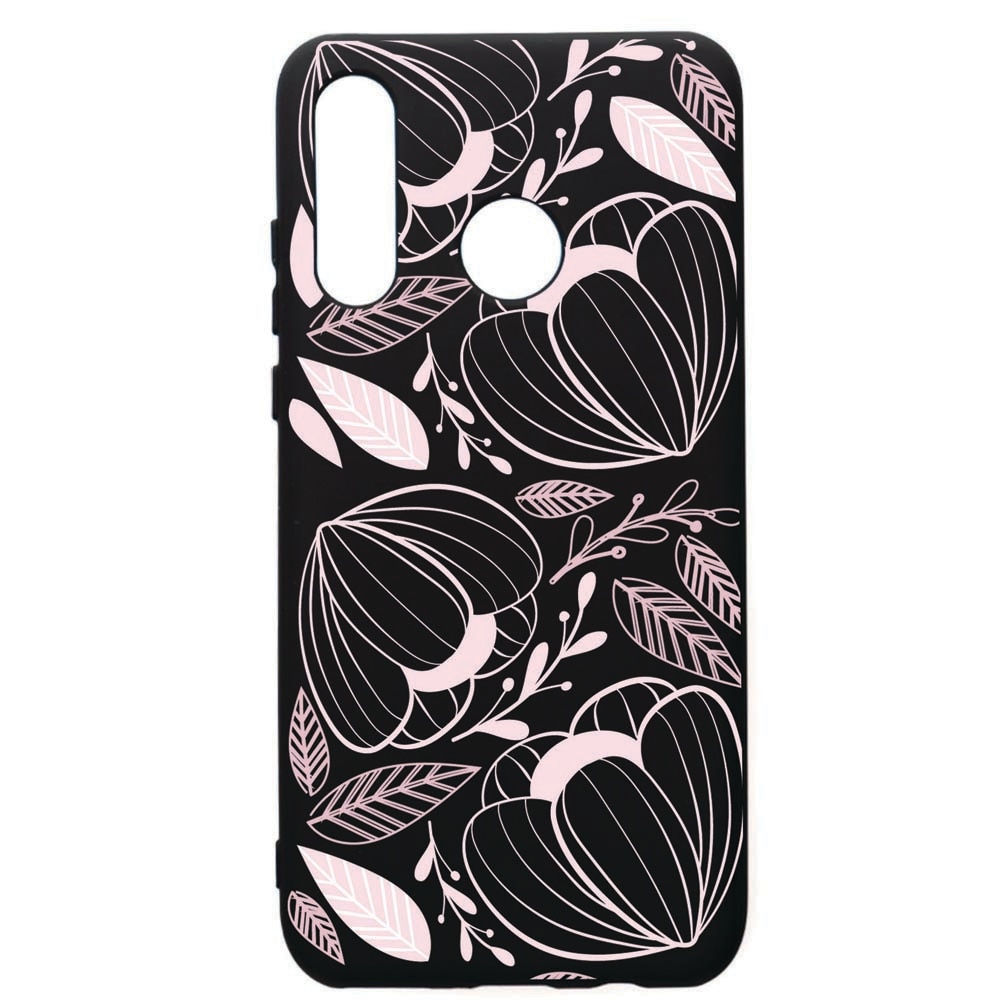 Husa de protectie Huawei P30 Lite, Pink Flowers, silicon, cu interiorul din material textil, protectie camera, PB113