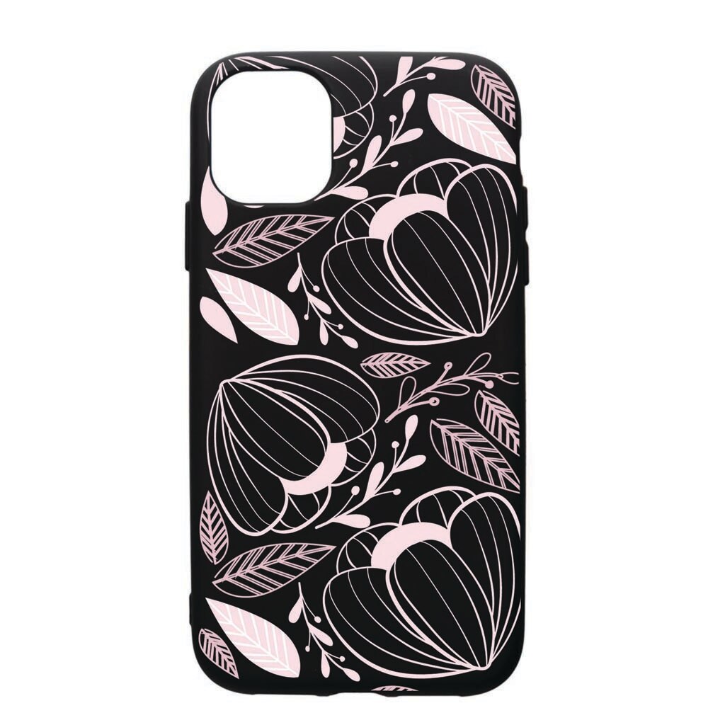 Husa de protectie Apple iPhone 12 Pro, Pink Flowers, silicon, cu interiorul din material textil, protectie camera, PB113