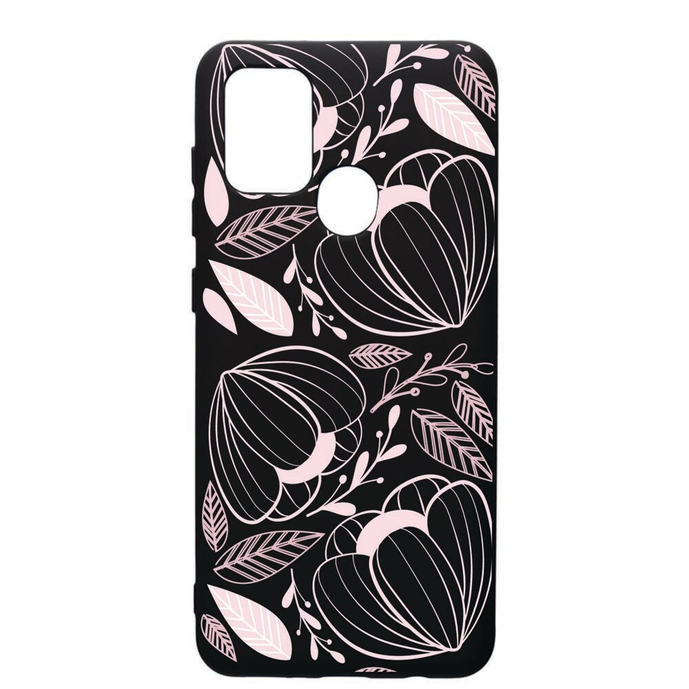 Husa de protectie Samsung Galaxy A21, Pink Flowers, silicon, cu interiorul din material textil, protectie camera, PB113