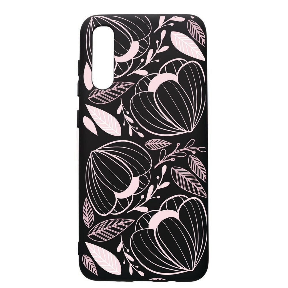 Husa de protectie Samsung Galaxy A50, Pink Flowers, silicon, cu interiorul din material textil, protectie camera, PB113