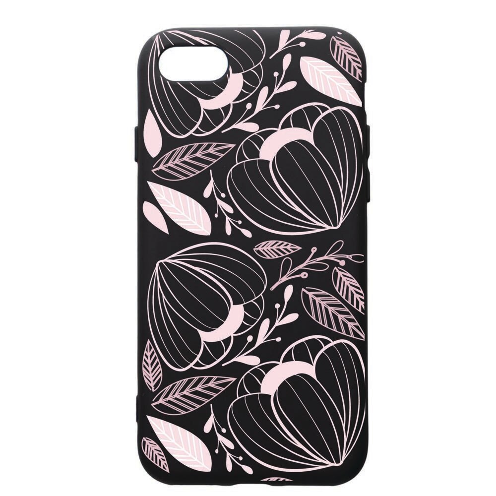 Husa de protectie Apple iPhone SE 2 / iPhone 8 / iPhone 7, Pink Flowers, silicon, cu interiorul din material textil, protectie camera, PB113