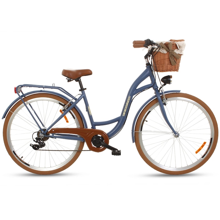 Goetze Mood női kerékpár, 7 sebesség, 28" kerék, 160-185 cm-es magasság, fonott kosár, LED lámpák, kék