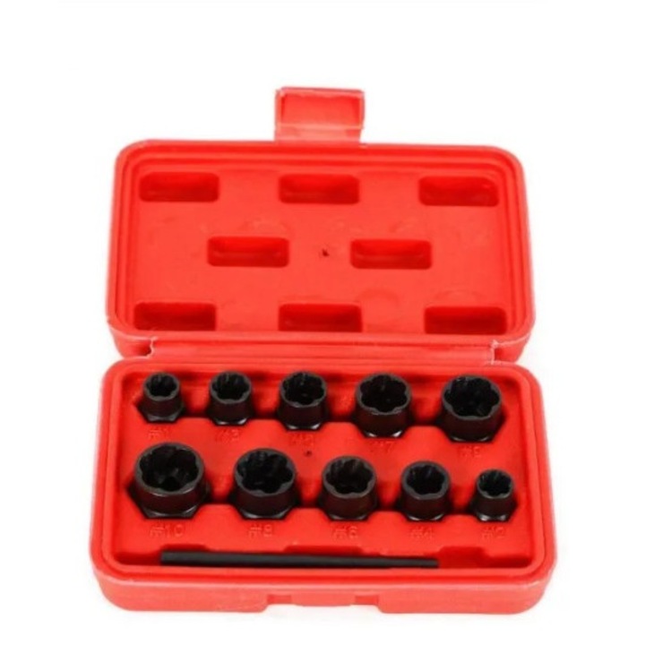 Set Extractoare pentru Suruburi Rupte, piulite, prezoane deteriorate, uzate 11 piese