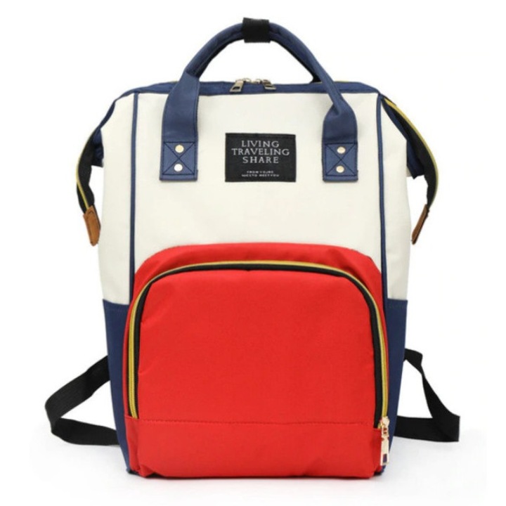 Rucsac multifunctional de umar bleumarin cu rosu din panza oxford pentru bebelusi, copii si mamici, 39cm x26cm x18cm