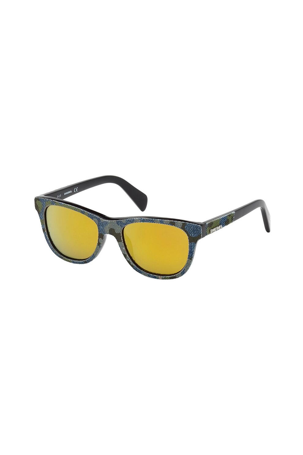 Diesel, Ochelari de soare wayfarer cu lentile oglinda, Negru, albstru inchis, verde militar, 48-17-130 Standard