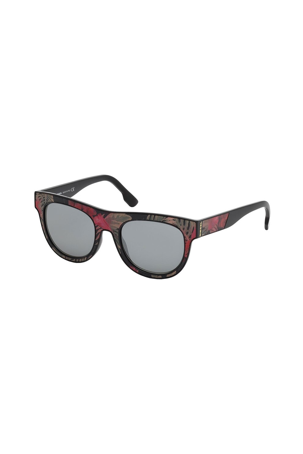 Diesel, Ochelari de soare patrati unisex cu rame cu imprimeu tropical, negru, rosu, maro taupe deschis, 52-20-145 Standard