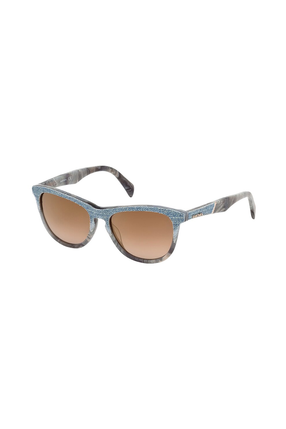 Diesel, Ochelari de soare unisex cu rame cu material textil, albastru deschis, gri deschis, 54-16-145 Standard