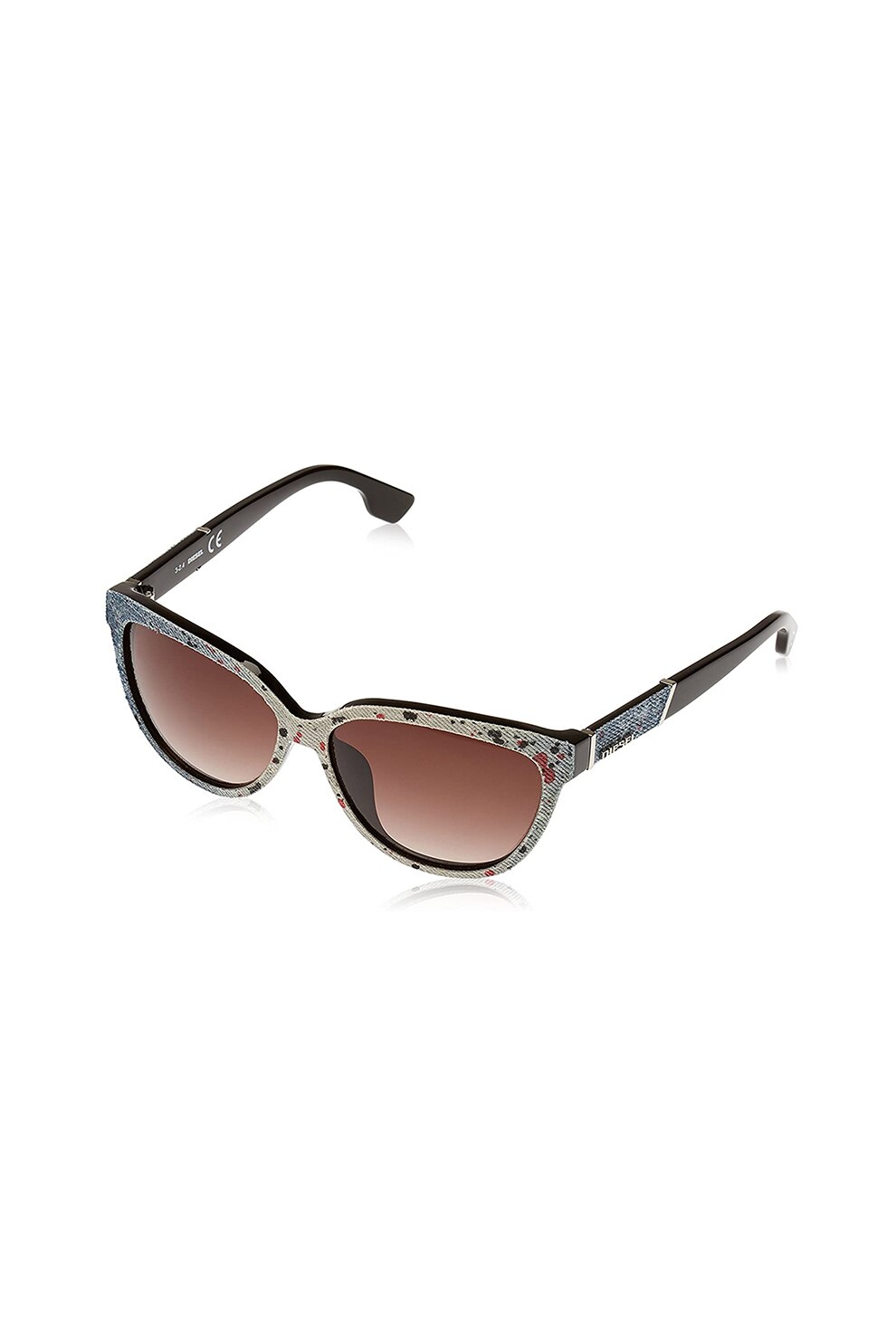 Diesel, Ochelari de soare cat-eye unisex cu aplicatii de denim, Alb prafuit/Albastru, 59-14-135 Standard