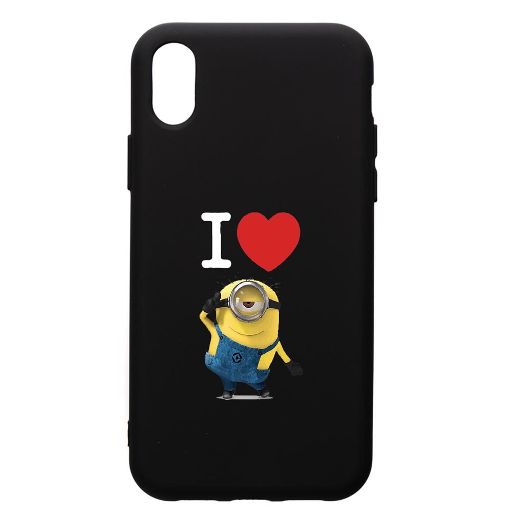 Husa de protectie Apple iPhone XS / iPhone X, I Love Minion, silicon, cu interiorul din material textil, protectie camera, PB216