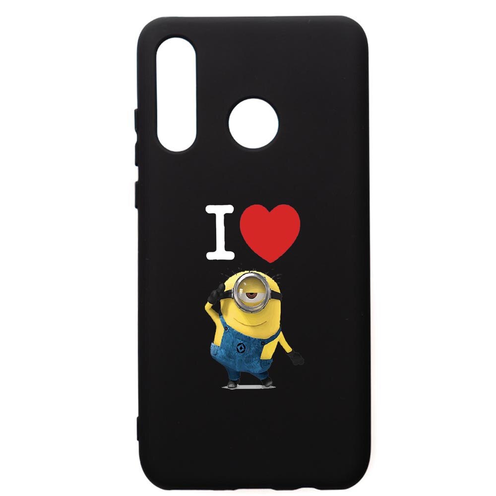 Husa de protectie Huawei P30 Lite, I Love Minion, silicon, cu interiorul din material textil, protectie camera, PB216