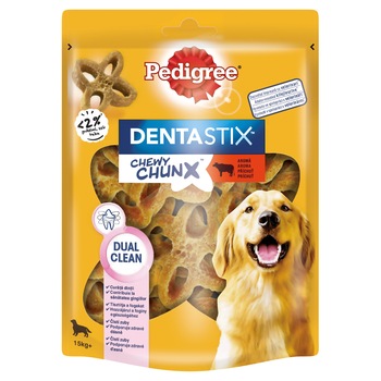Recompense pentru caini Pedigree Dentastix Chewy Chunx vita, talie mare, 5 x 68g Recompense pentru caini Pedigree Dentastix Chewy Chunx vita, talie mare, 5 x 68g