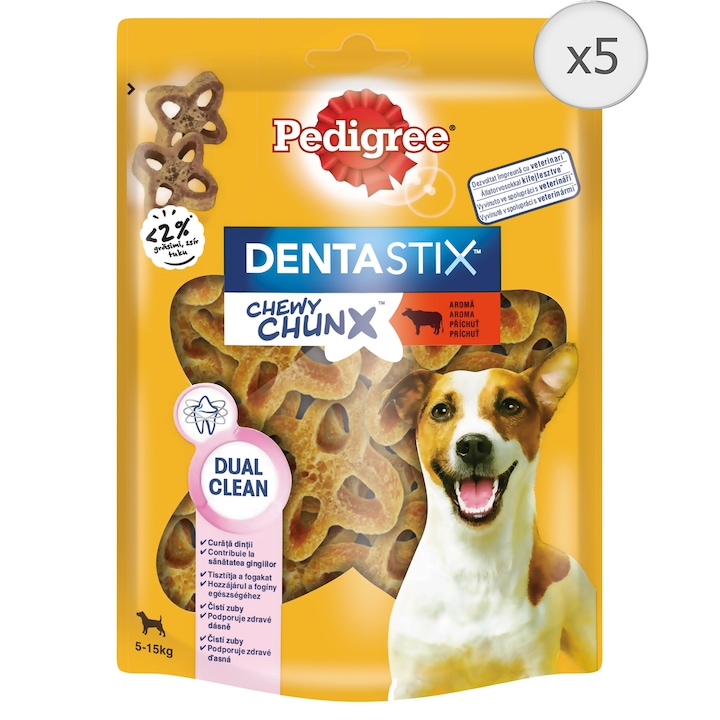 Pedigree DentaStix Chewy Chunx 5-15 kg-os felnőtt kutyák számára marhával, 5x68g