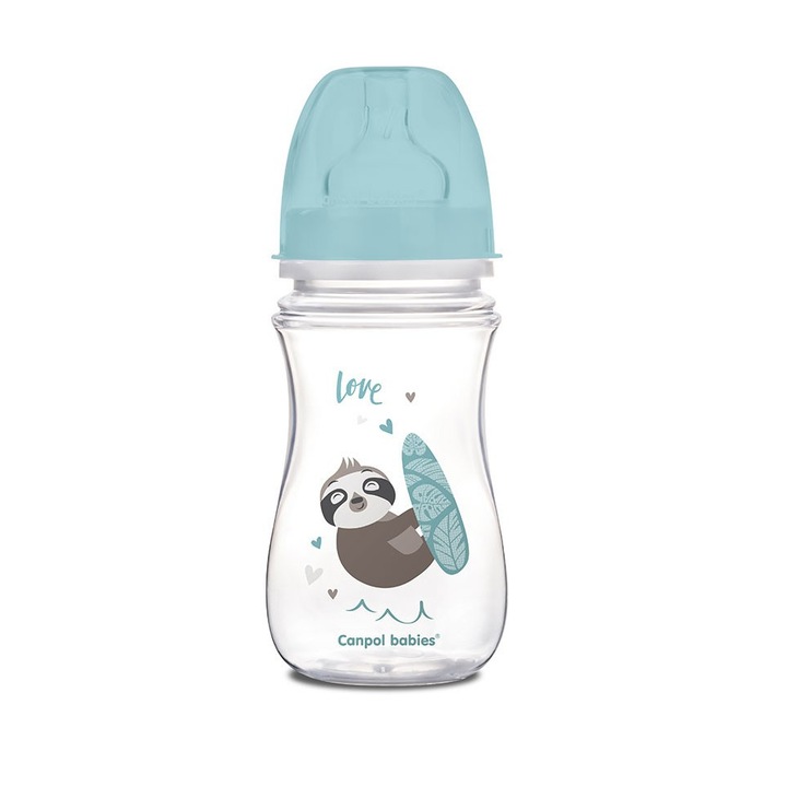 Canpol babies EasyStart antikólikás cumisüveg 300 ml 12hó+ Exotic Animals, kék