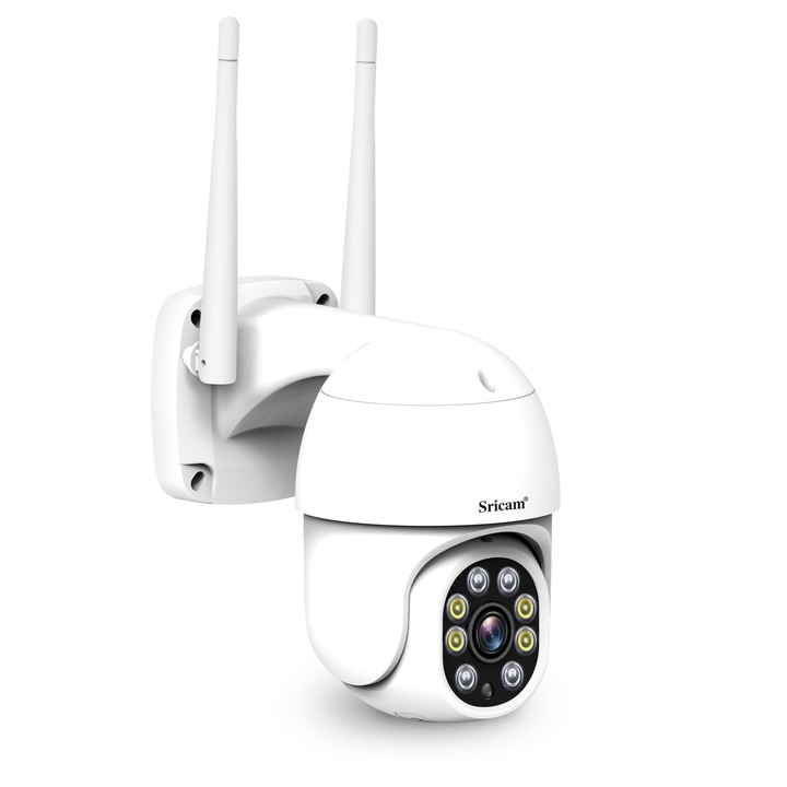 Camera de supraveghere IP WIFI Sricam™ SP028 Plus, Exterior, FullHD 2MP, Conectare Telefon / PC, Night Vision color, rezistenta la apa, rezolutie 1920x1080, senzor miscare, alb