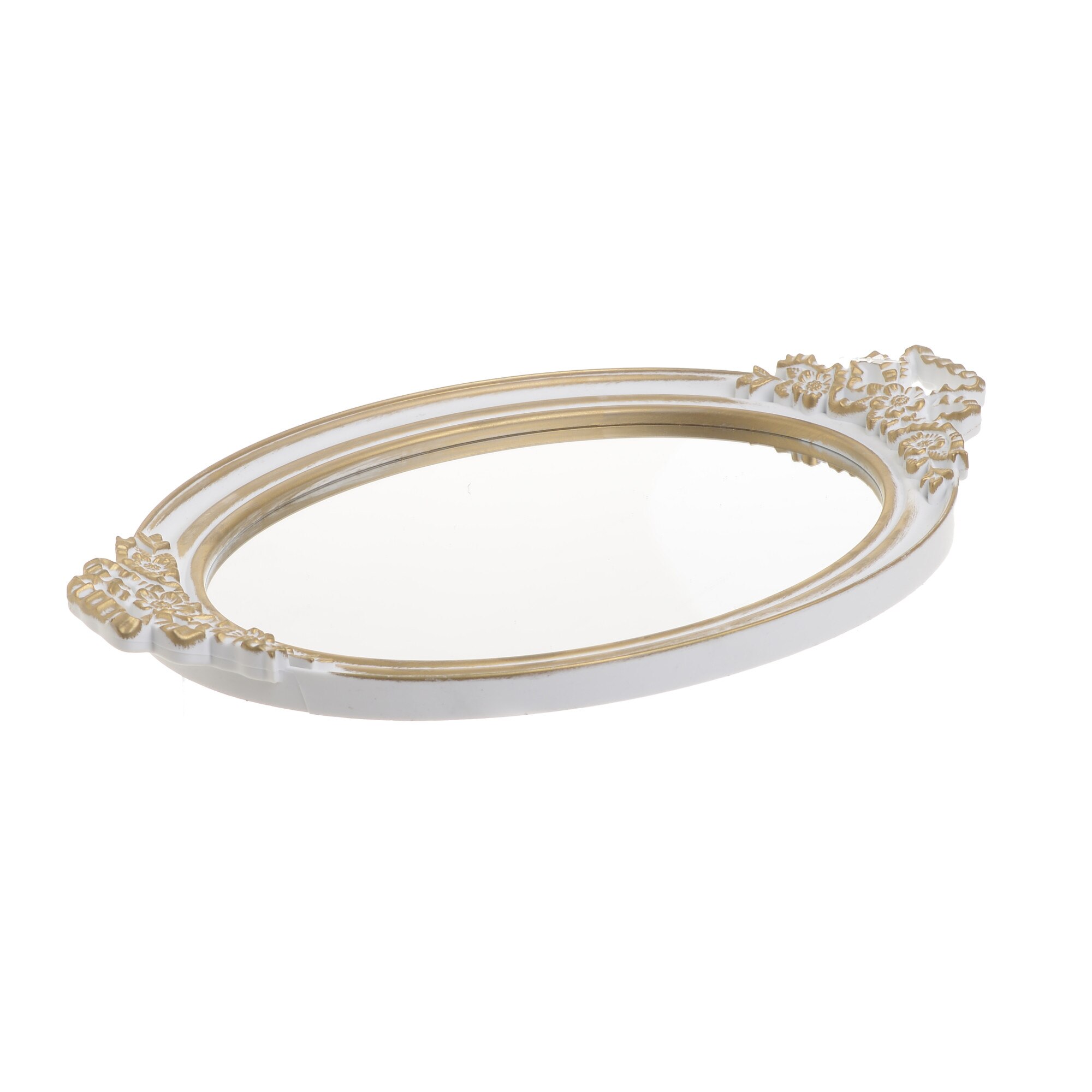 Tava cu oglinda alb cu auriu 38x25x3.5 cm