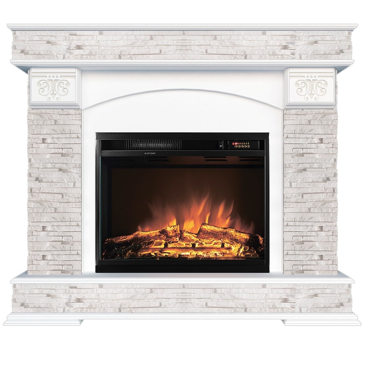 Semineu electric, Masomi, Onyx 26 & Loran-23 Color' 1600 W, lemn alb, 115*94*34 cm