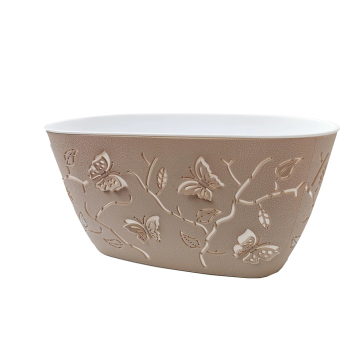 Jardiniera 3D cu Fluturi, Nr.1, 4.11 Litri, 29 cm x 15 cm x 15 cm, Bej