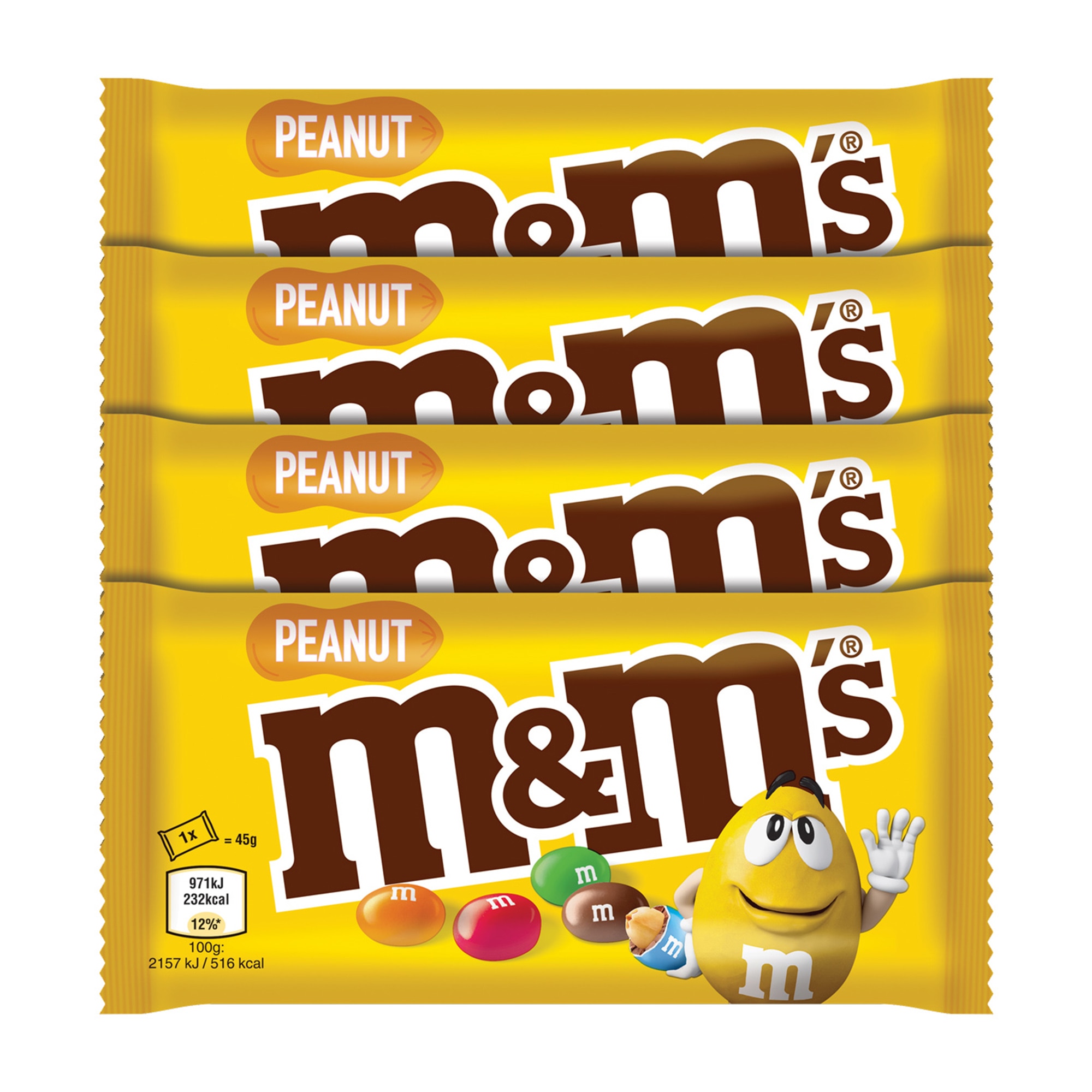 Arahide invelite in ciocolata cu lapte M&M's Peanut, 4x45g, 180g