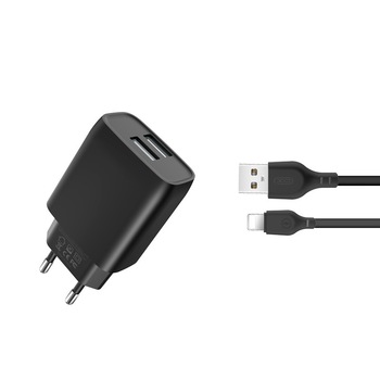 Incarcator Retea USB cu Cablu de date Lighting 8-Pin, XO-L57, 2 X USB, 2.4A, Negru, Blister Incarcator Retea USB cu Cablu de date Lighting 8-Pin, XO-L57, 2 X USB, 2.4A, Negru, Blister