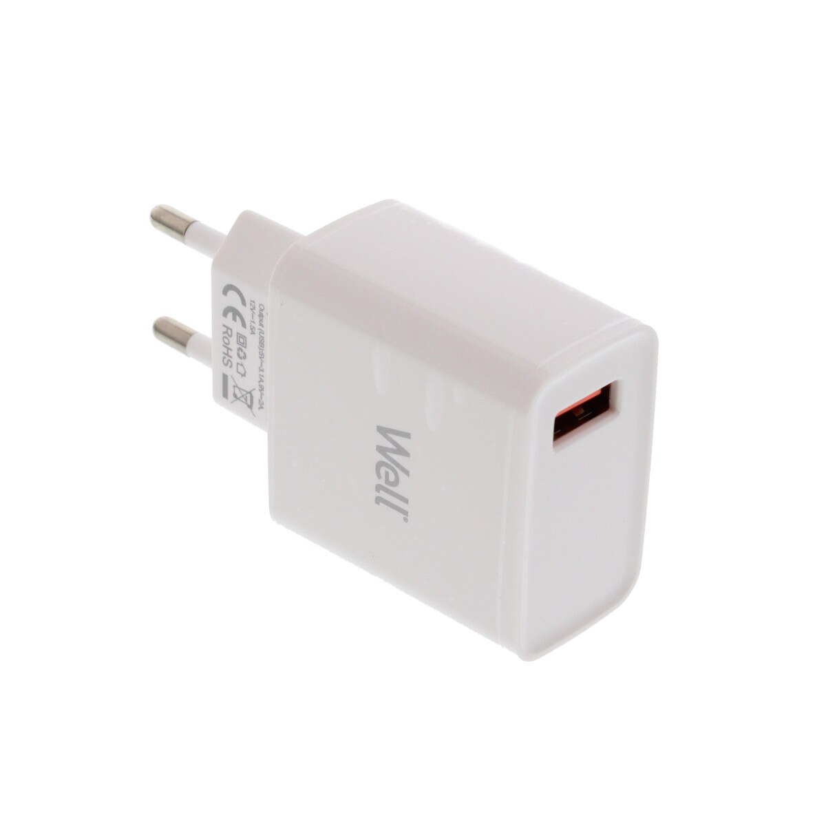 Alimentator USB Well, compatibil cu QuickCharge 3.0 amperi, putere 18W, 1 iesire, rezistent la foc, alb