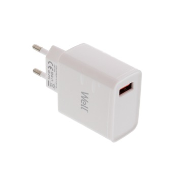 Alimentator USB Well, compatibil cu QuickCharge 3.0 amperi, putere 18W, 1 iesire, rezistent la foc, alb Alimentator USB Well, compatibil cu QuickCharge 3.0 amperi, putere 18W, 1 iesire, rezistent la foc, alb